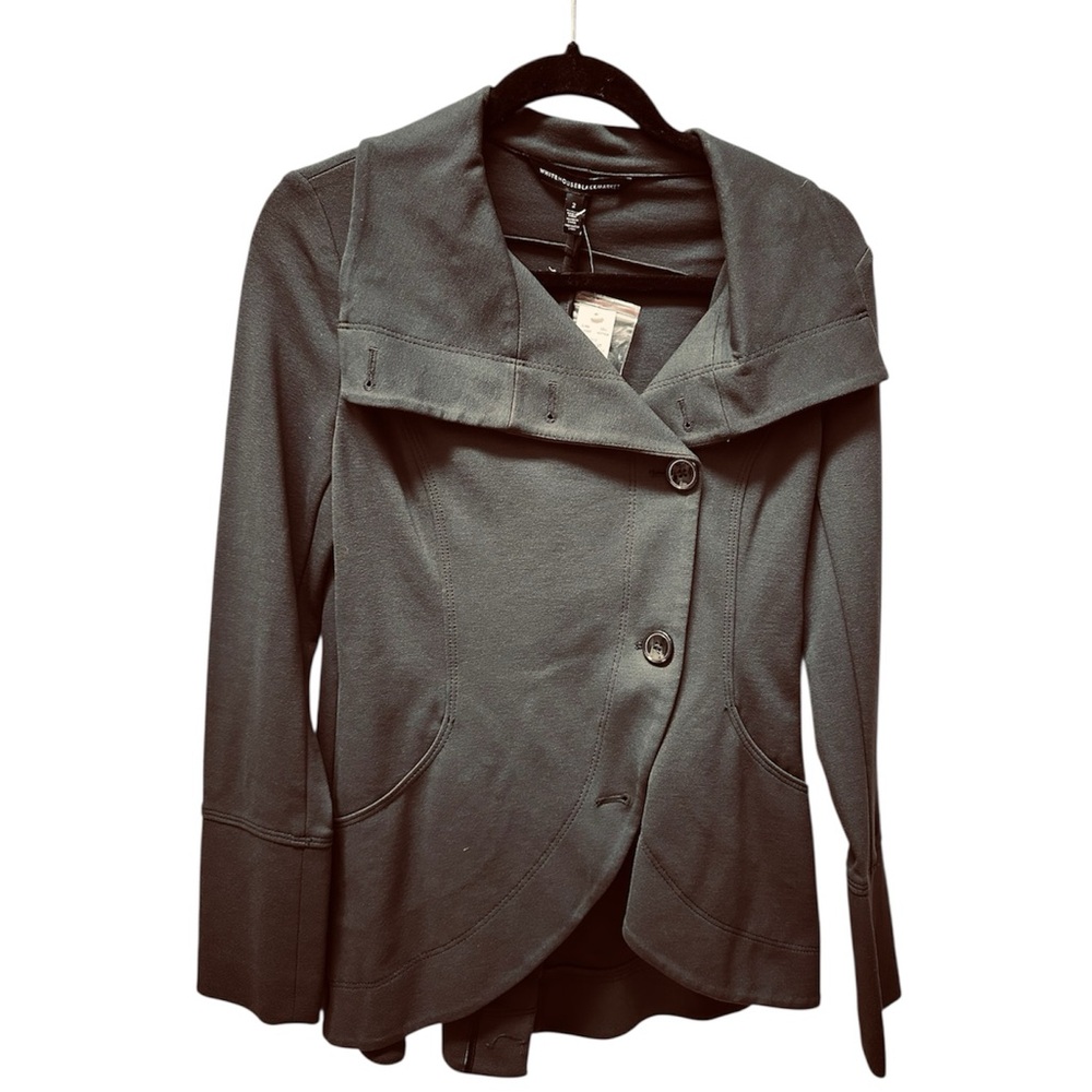 🆕White House Black Market Black
Charcoal Gray
Asymmetrical Jacket /Blazer Sz 2
